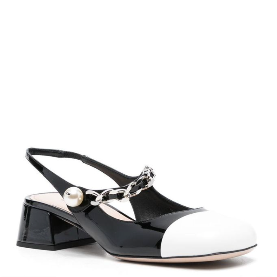 Miu Miu Black White Chain Block Heel Pumps
