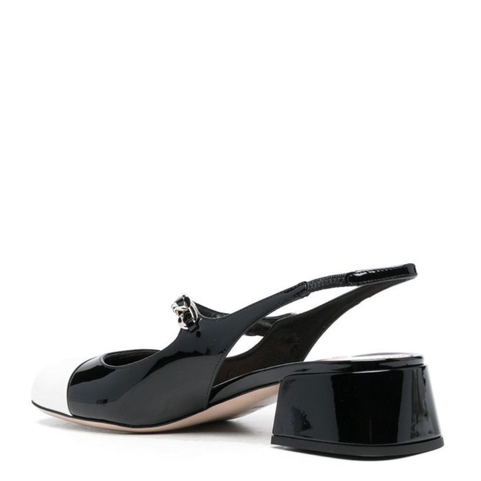 Miu Miu Black White Chain Block Heel Pumps