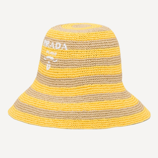 Prada Yellow Stripe Raffia Bucket Hat