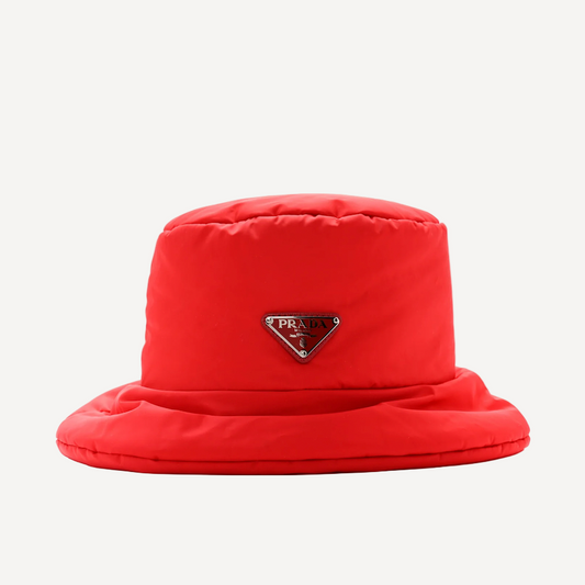 Prada Red Puffy Bucket Hat Logo