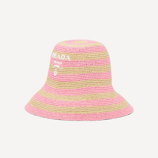 Prada Pink Stripe Raffia Bucket Hat