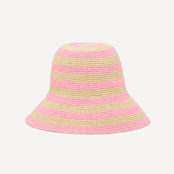 Prada Pink Stripe Raffia Bucket Hat