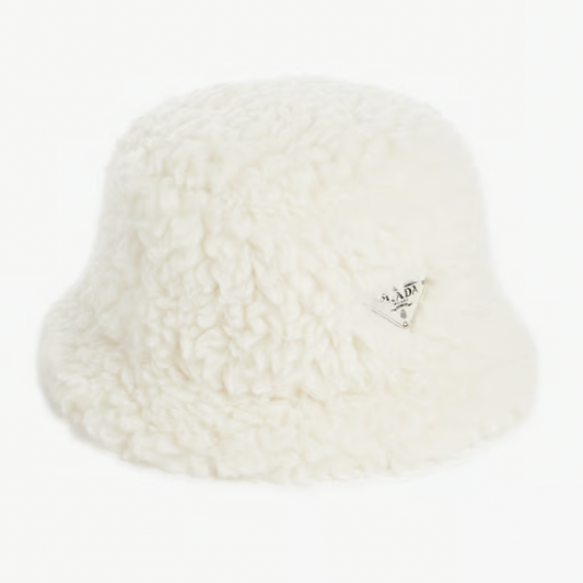 Prada Wool Cashmere Sherpa Hat Logo