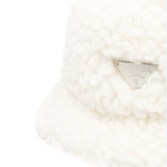 Prada Wool Cashmere Sherpa Hat Logo