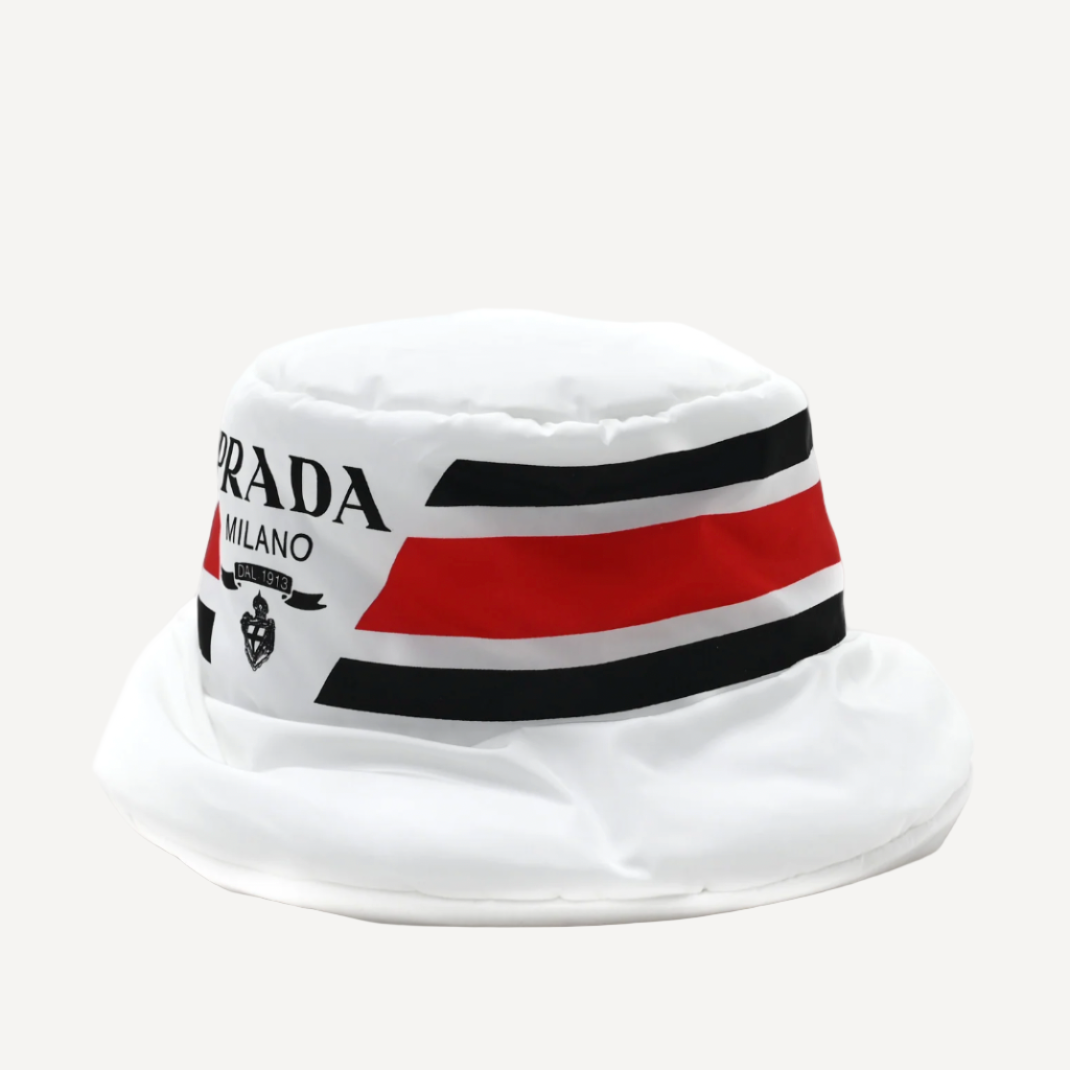 Prada Nylon White Logo Bucket Hat