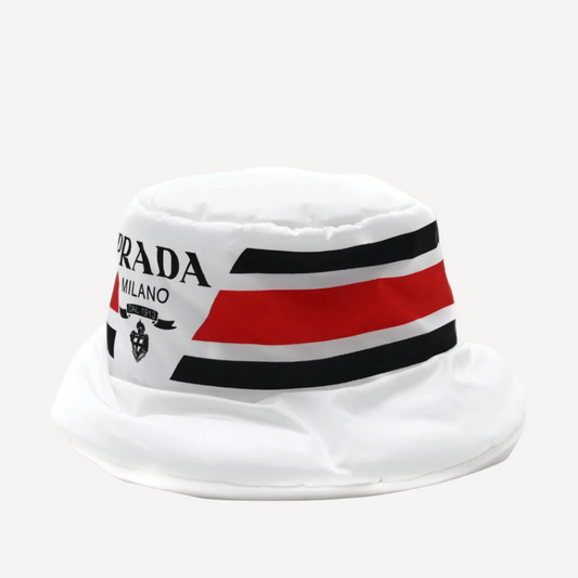 Prada Nylon White Logo Bucket Hat