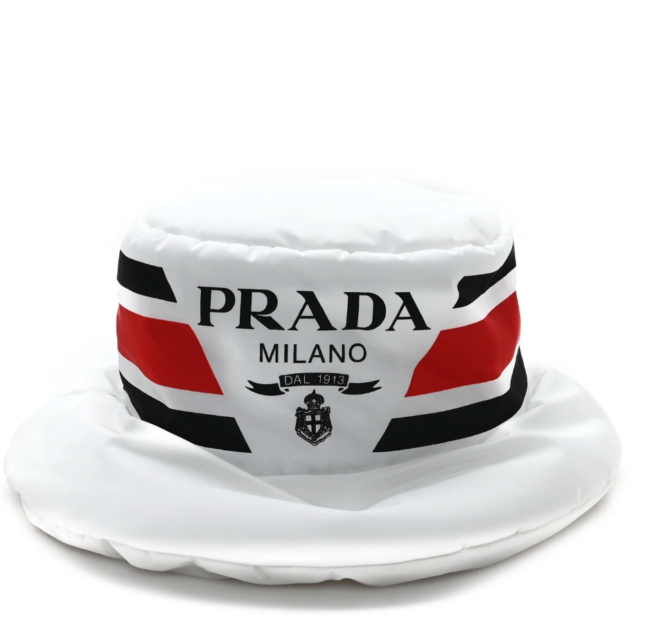 Prada Nylon White Logo Bucket Hat