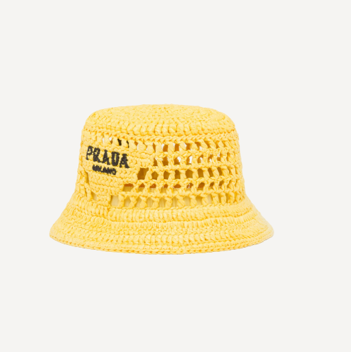 Prada Yellow Raffia Bucket Hat