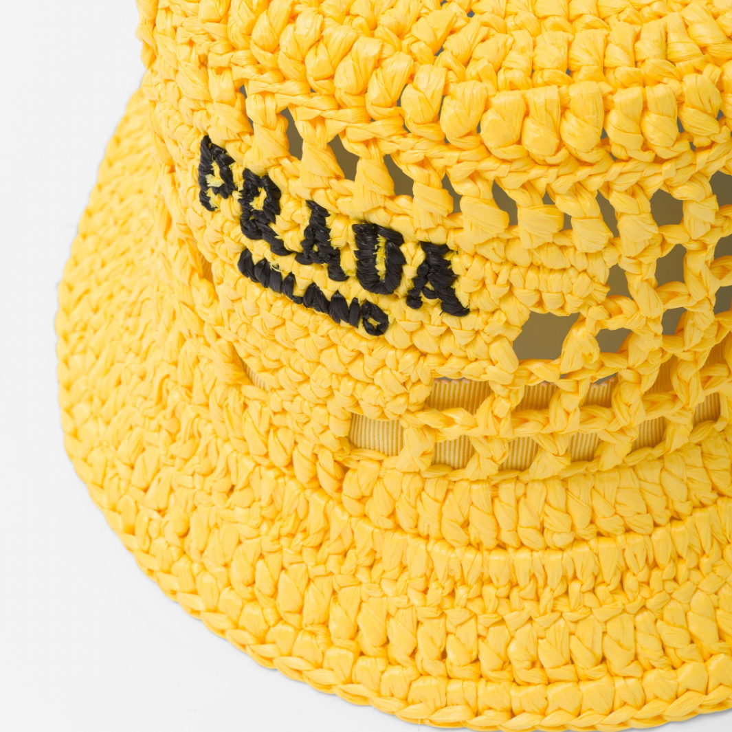 Prada Yellow Raffia Bucket Hat