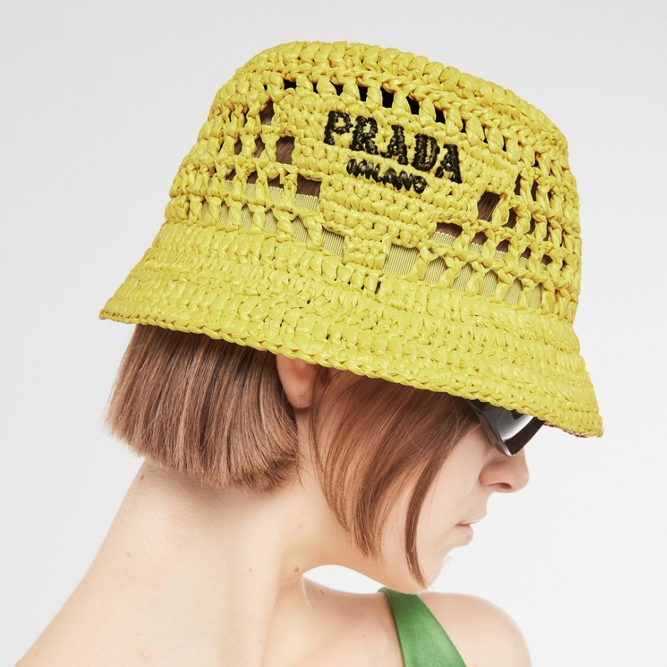 Prada Green Raffia Bucket Hat