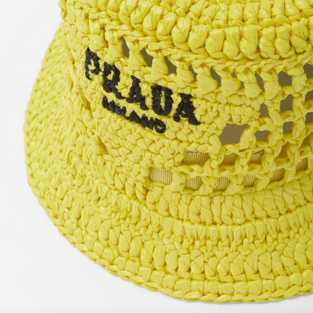 Prada Green Raffia Bucket Hat