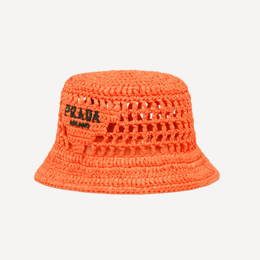 Prada Orange Raffia Bucket Hat