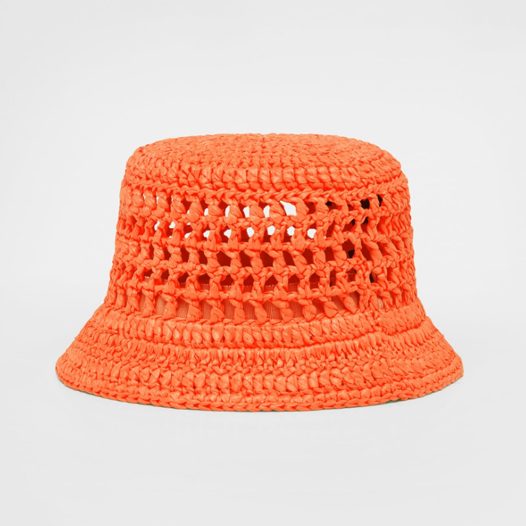 Prada Orange Raffia Bucket Hat