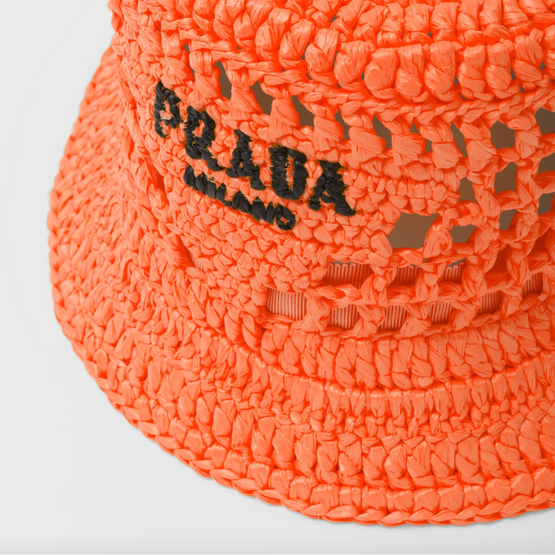 Prada Orange Raffia Bucket Hat