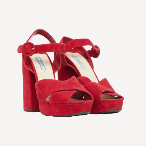 Prada Red Suede Platform Pumps