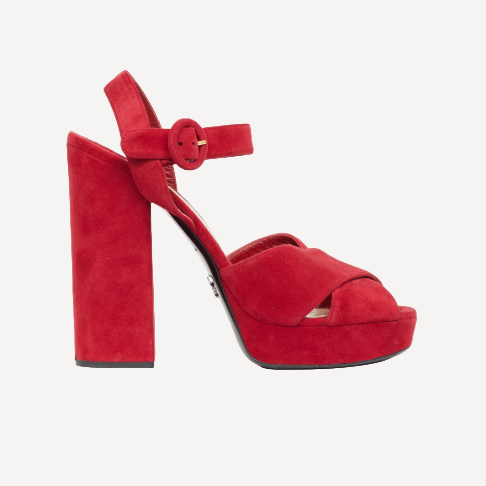 Prada Red Suede Platform Pumps
