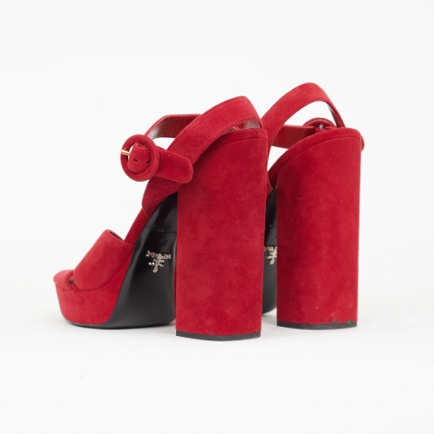 Prada Red Suede Platform Pumps