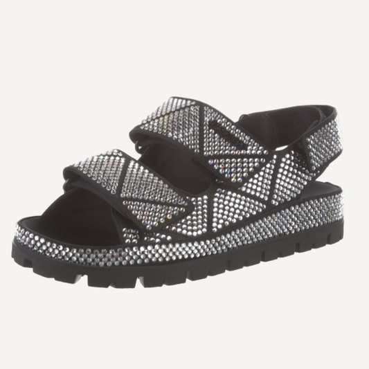Prada Crystal Dad Logo Sandals