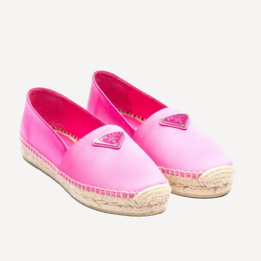 Prada Pink Satin Espadrilles Logo
