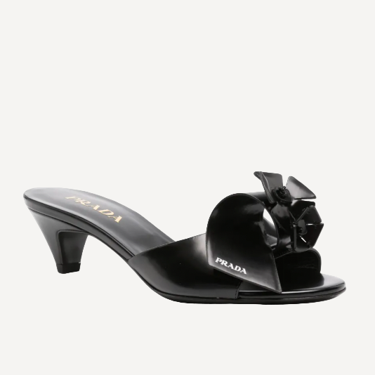 Prada Black Floral Heels Logo