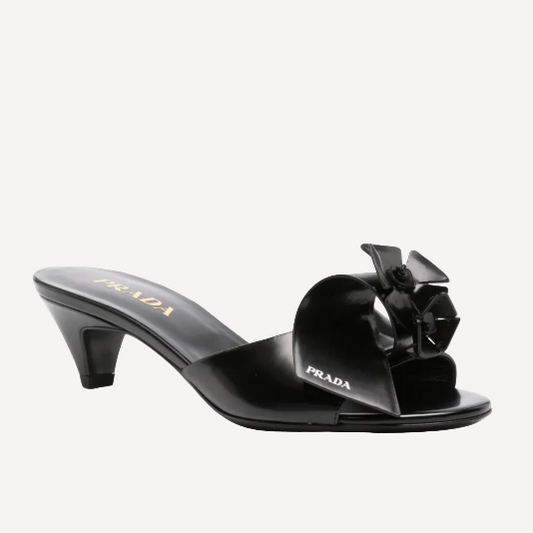 Prada Black Floral Heels Logo