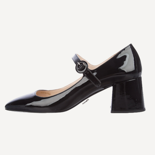 Prada Mary Jane Black Patent Block Heel