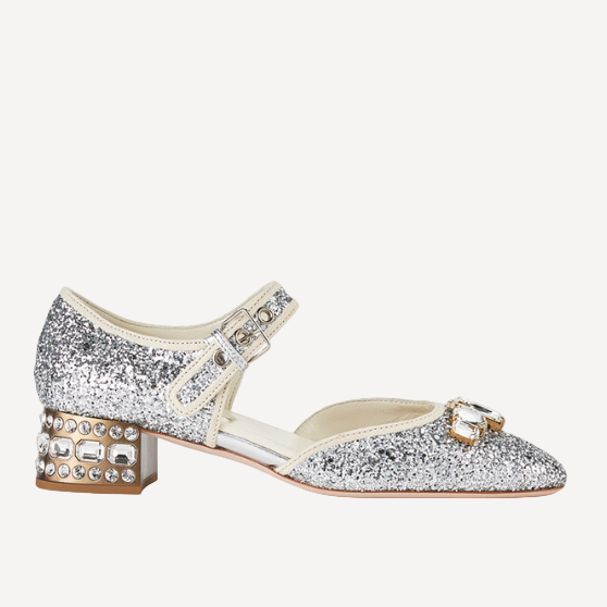 Miu Miu Glitter Block Heel Embellished