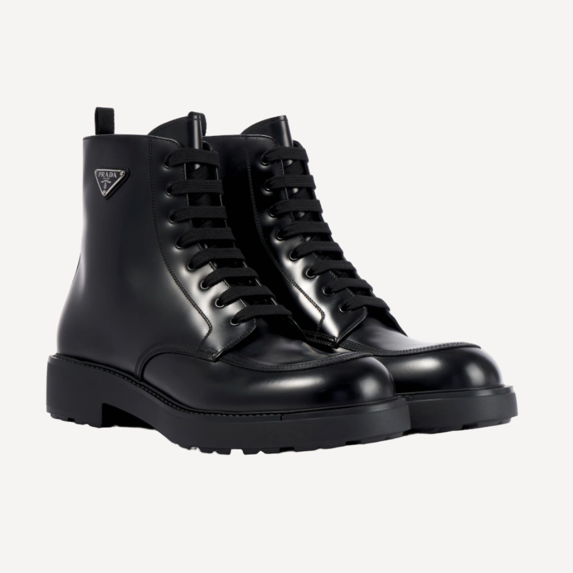 Prada Black Combat Boots Logo