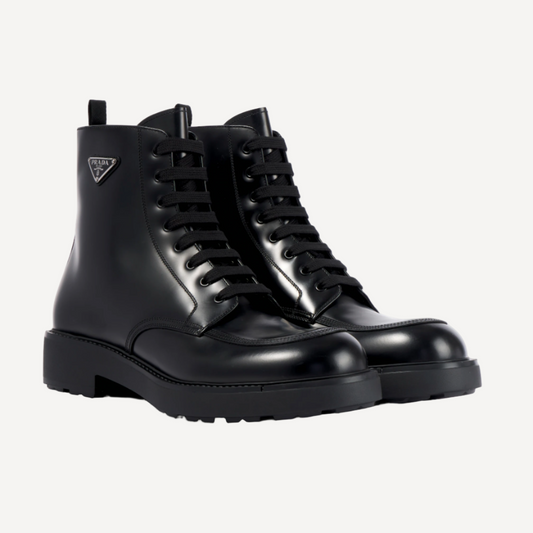 Prada Black Combat Boots Logo