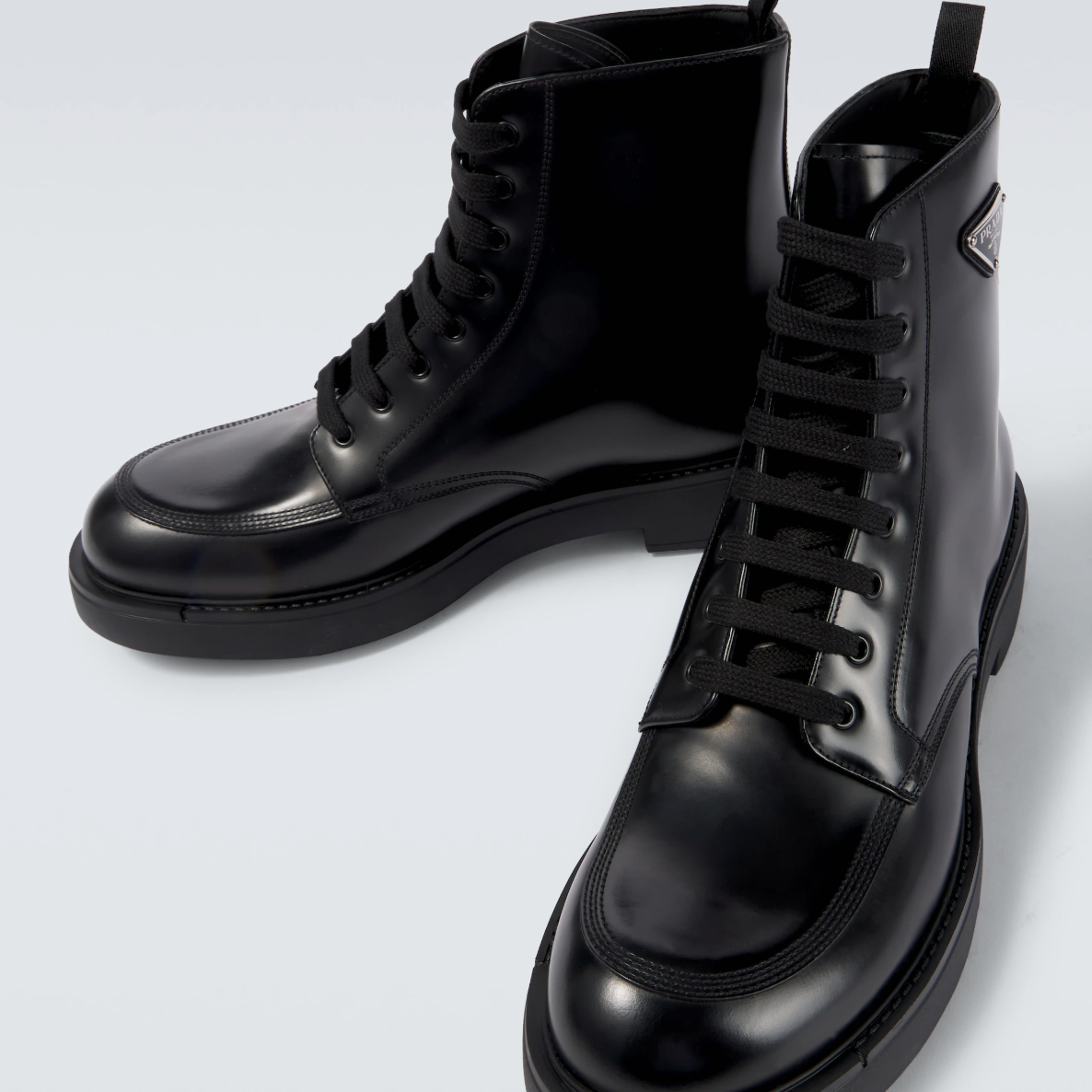 Prada Black Combat Boots Logo