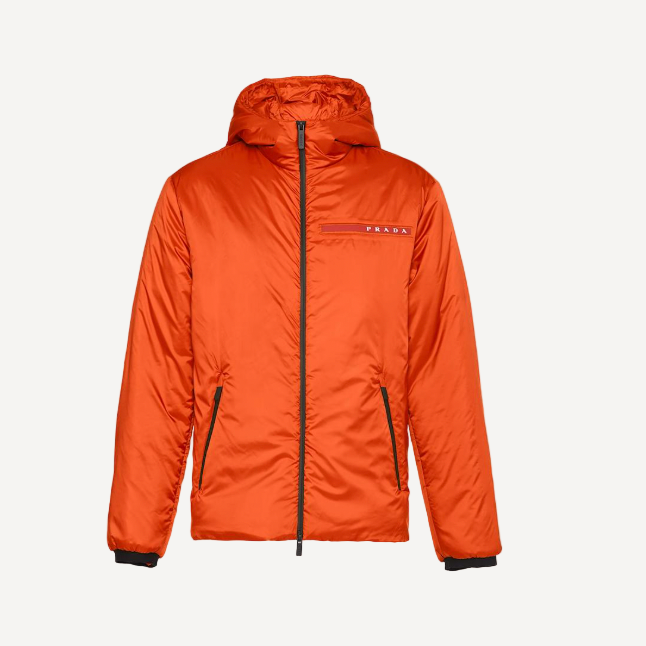 Prada Men’s Orange Polyester Light Hooded Jacket
