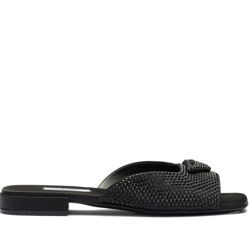Prada Black Crystal Flat Sandals