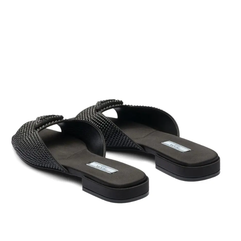 Prada Black Crystal Flat Sandals