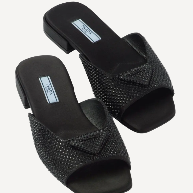 Prada Black Crystal Flat Sandals