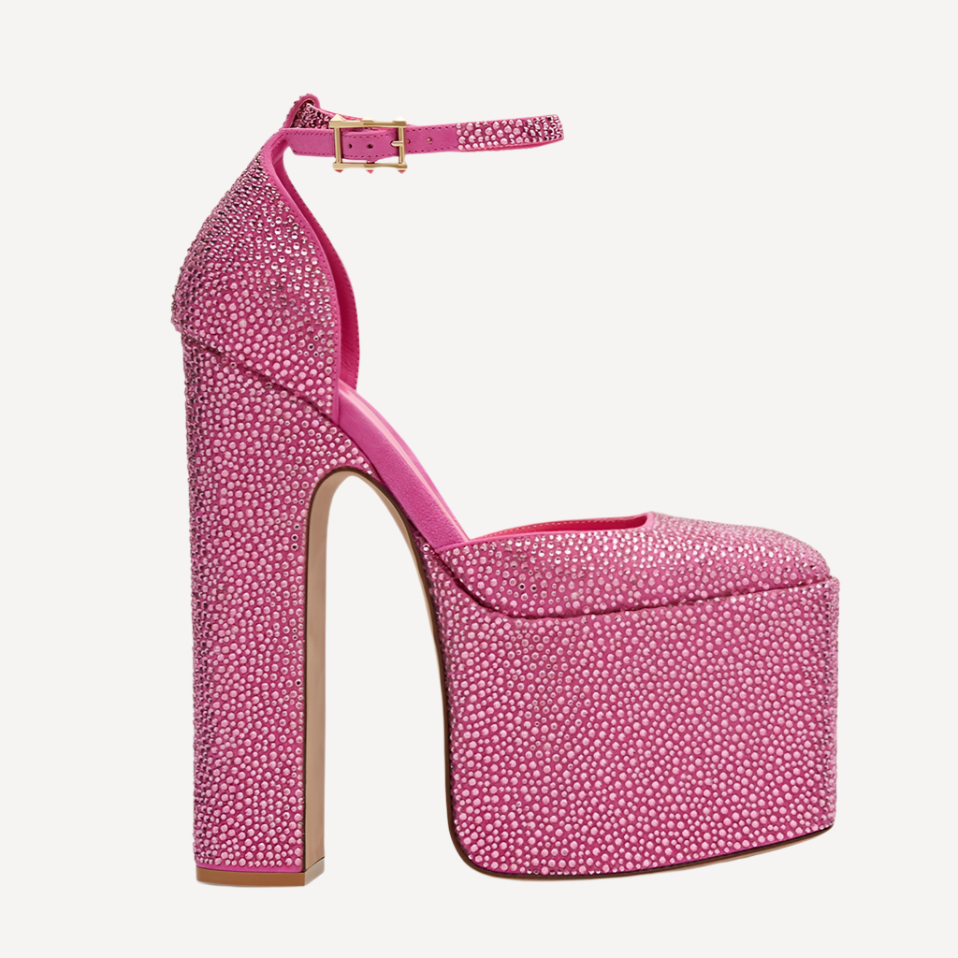 Valentino Pink Crystal Ankle Strap Platform Pumps