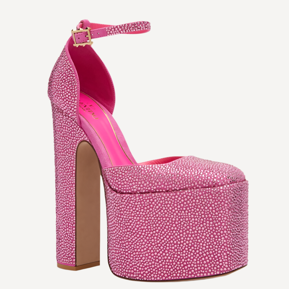 Valentino Pink Crystal Ankle Strap Platform Pumps