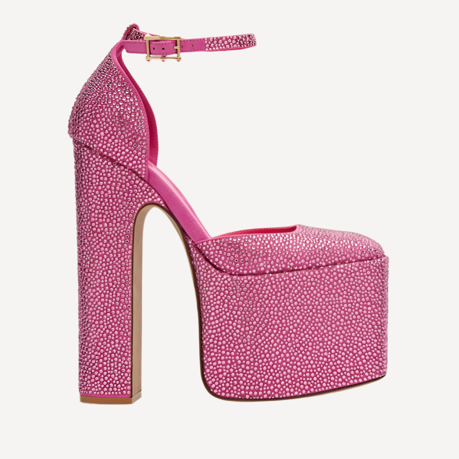 Valentino Pink Crystal Ankle Strap Platform Pumps