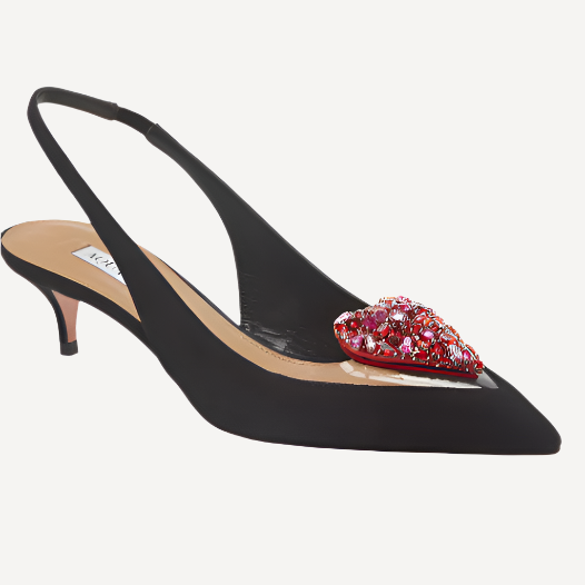 Aquazzura Love Me Sling 45 Pumps Black Suede Heart