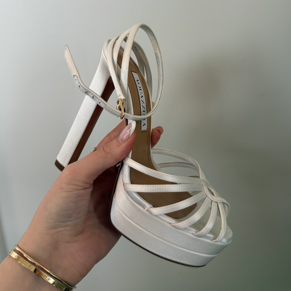 Aquazzura Flow Plateau 130 Satin White Platforms