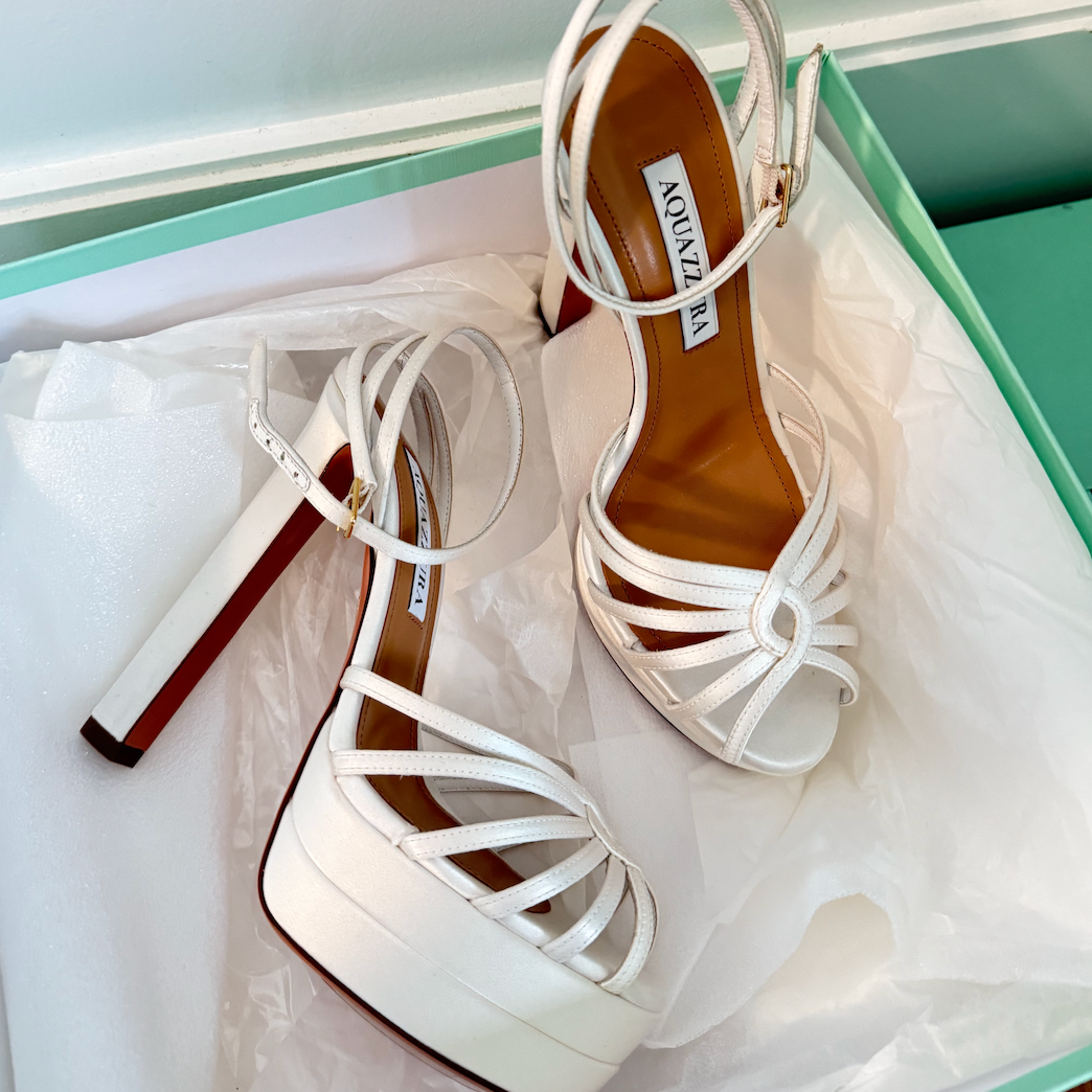 Aquazzura Flow Plateau 130 Satin White Platforms