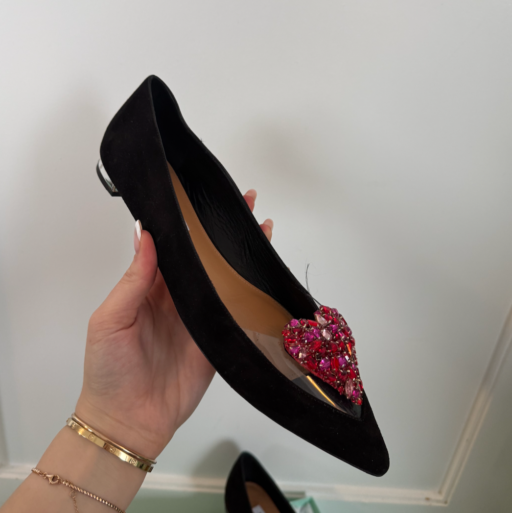 Aquazzura Love Me Ballet Black Suede Flats