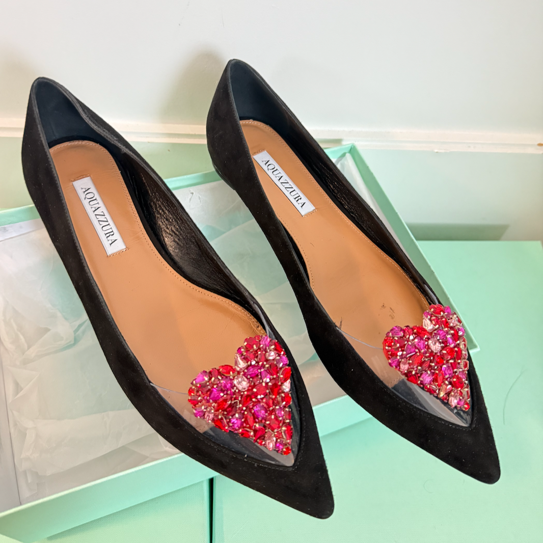 Aquazzura Love Me Ballet Black Suede Flats
