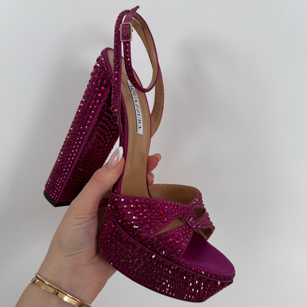 Aquazzura Sinner Crystal Plateau Platform Pink Pumps