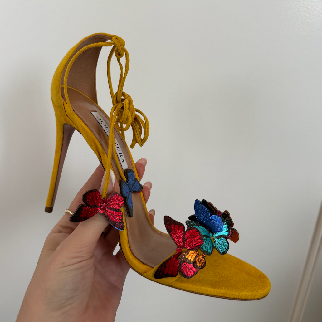 Aquazzura Papiillon Sandals 105 Sporty Yellow Heels