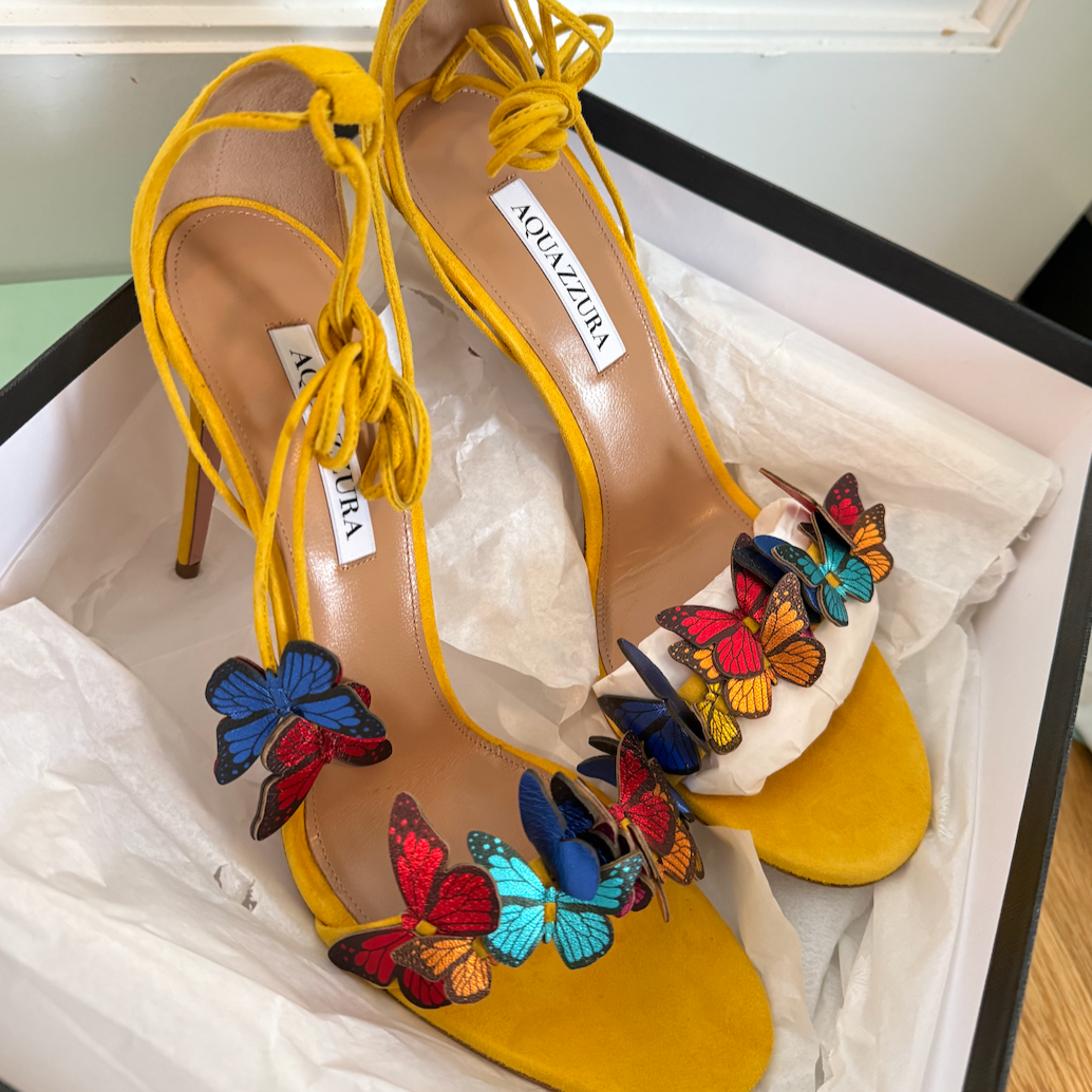 Aquazzura Papiillon Sandals 105 Sporty Yellow Heels