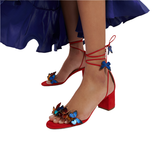 Aquazzura Papillon Sandals Lipstick Butterfly Block Heel 50