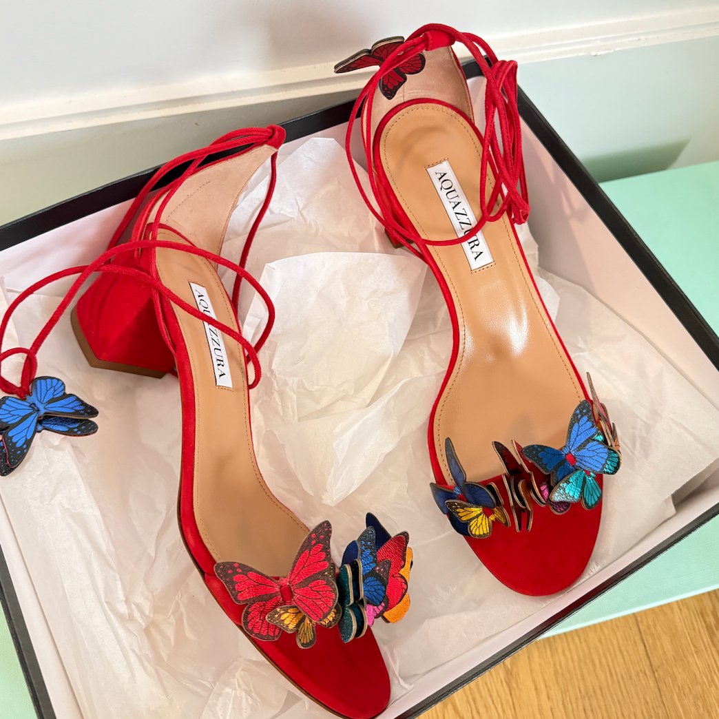 Aquazzura Papillon Sandals Lipstick Butterfly Block Heel 50