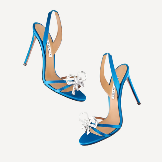 Aquazzura Babe Sandal 105 Satin Blue Heels Bow