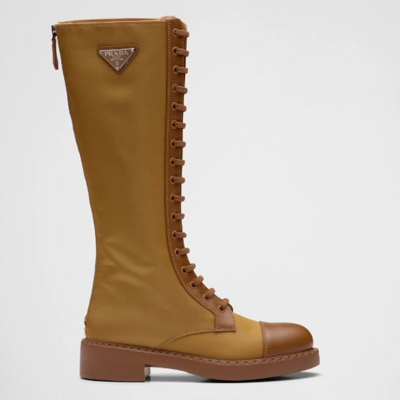 Prada Tan Logo Tall Combat Boots