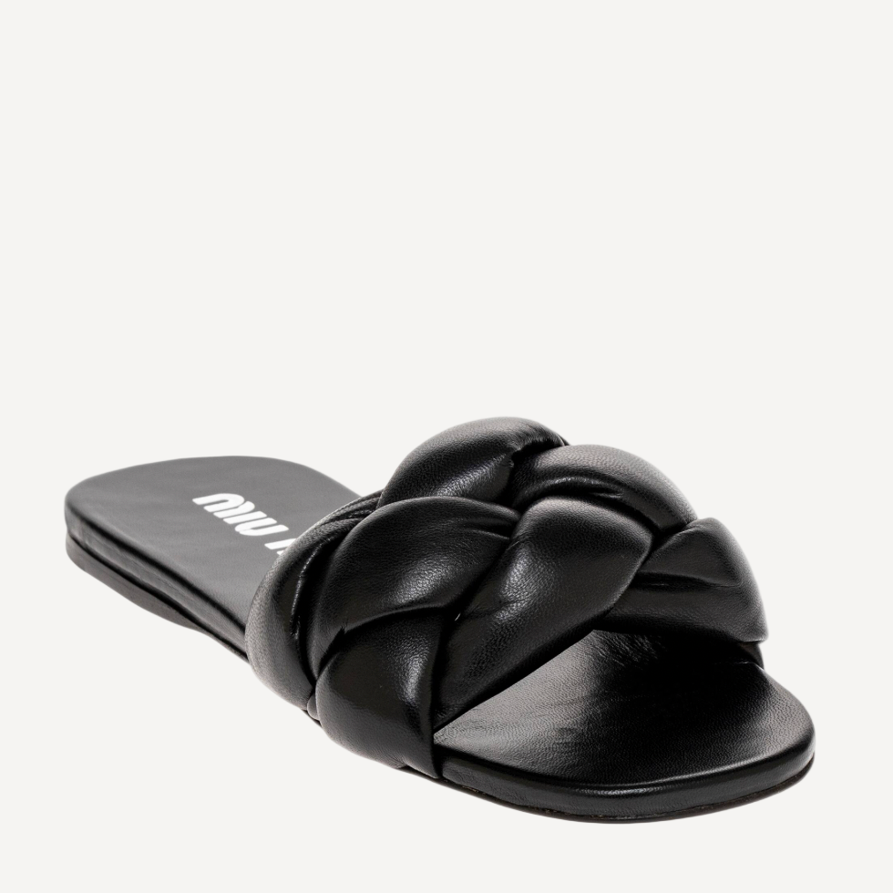 Miu Miu Black Braided Slip on Mule sandals